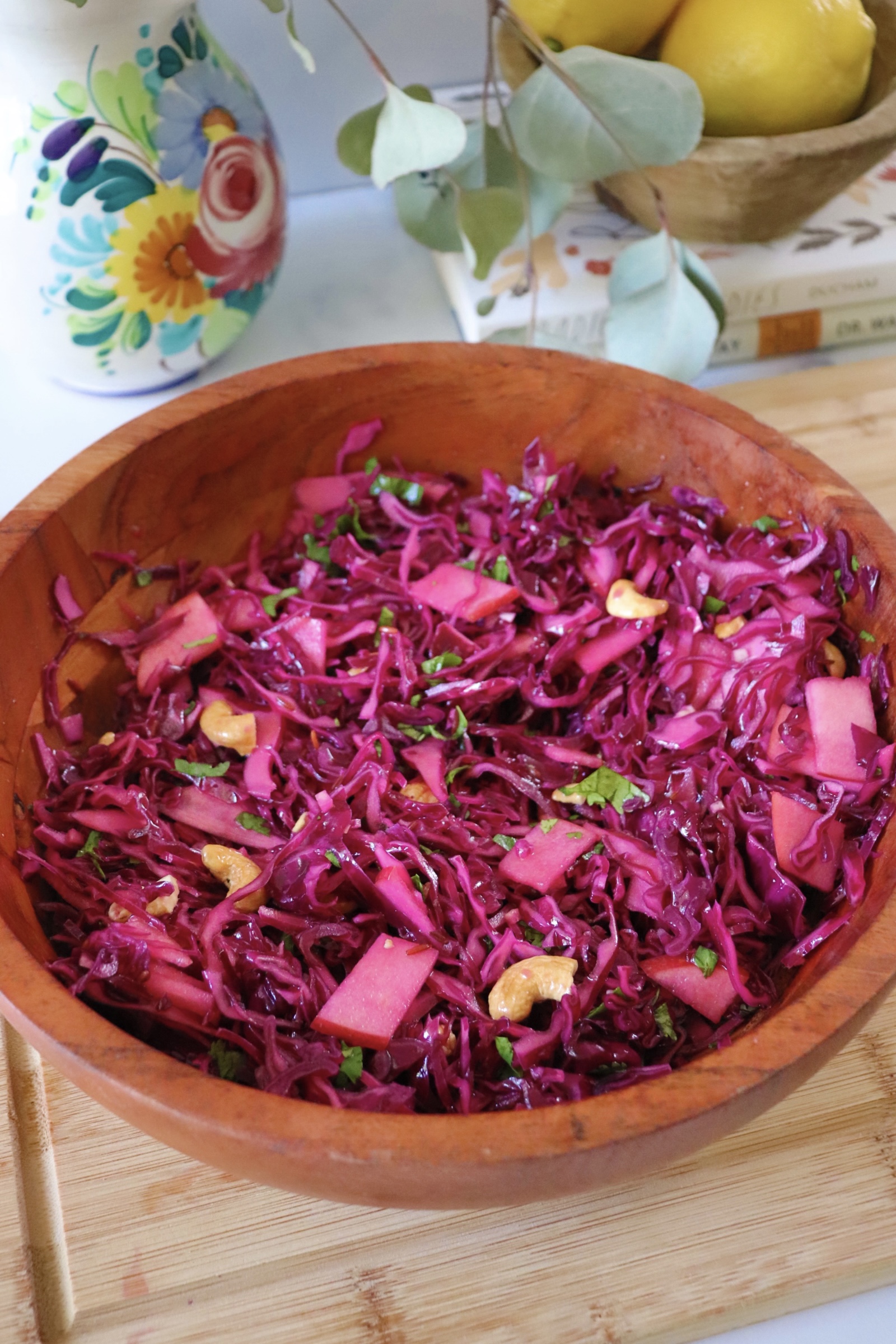 gut healing hot pink cabbage slaw vegan recipe with red cabbage