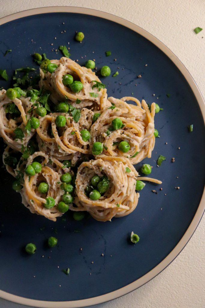 Vegan Alfredo Pasta With Peas Justine Cooks Vegan