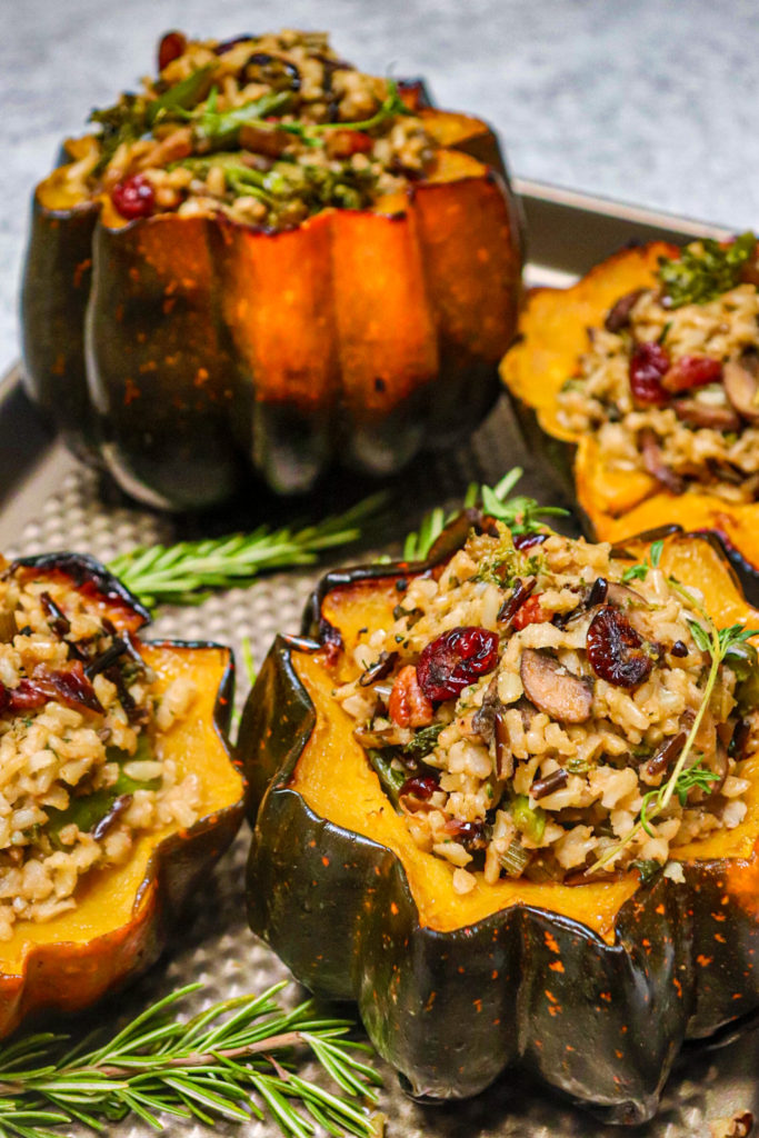 Vegan Wild Rice Stuffed Acorn Squash - Justine Cooks Vegan