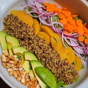 arugula quinoa salad with orange poppyseed dressing