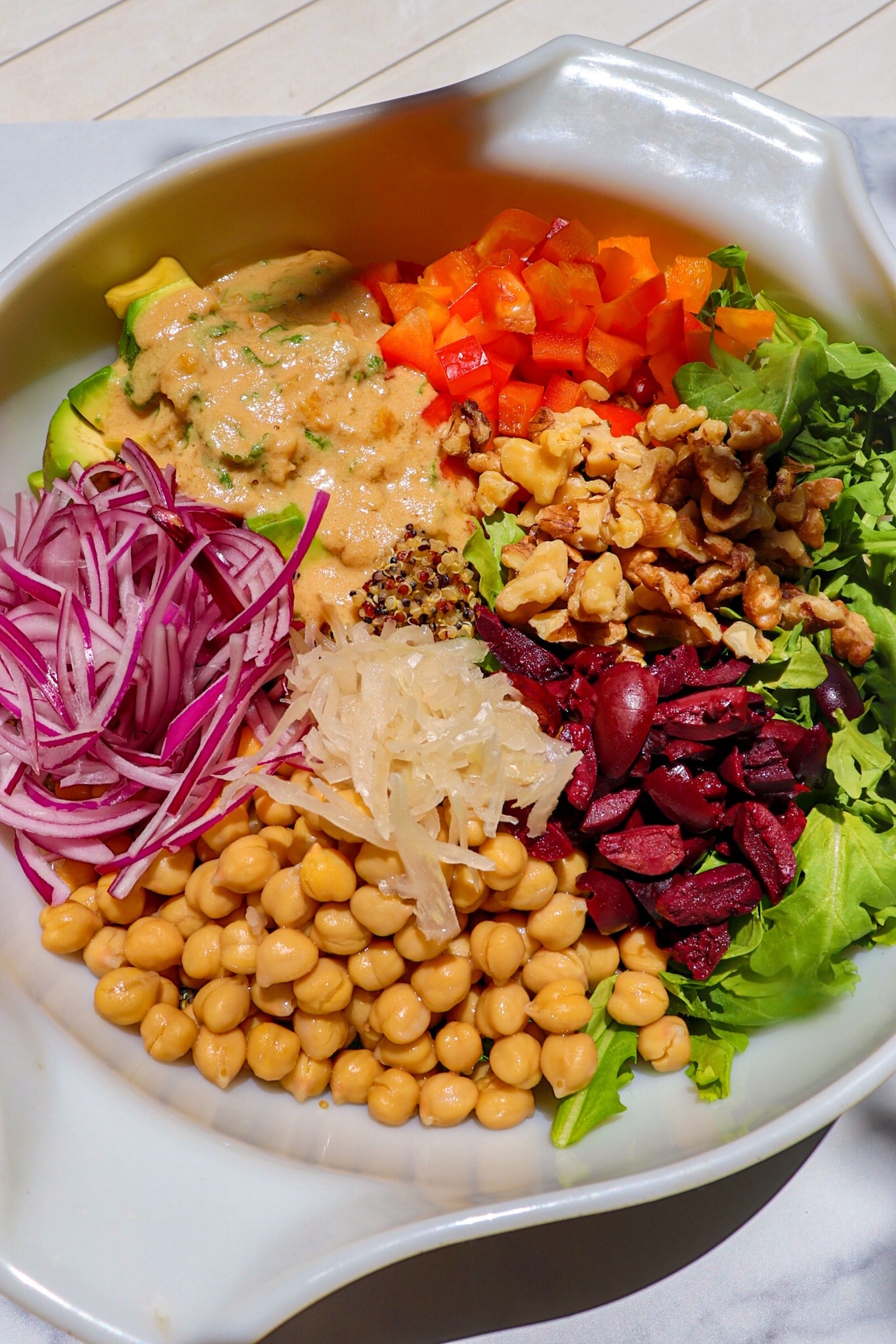 Rainbow Salad Bowl with Orange Tahini Dressing - Plant Based Jess