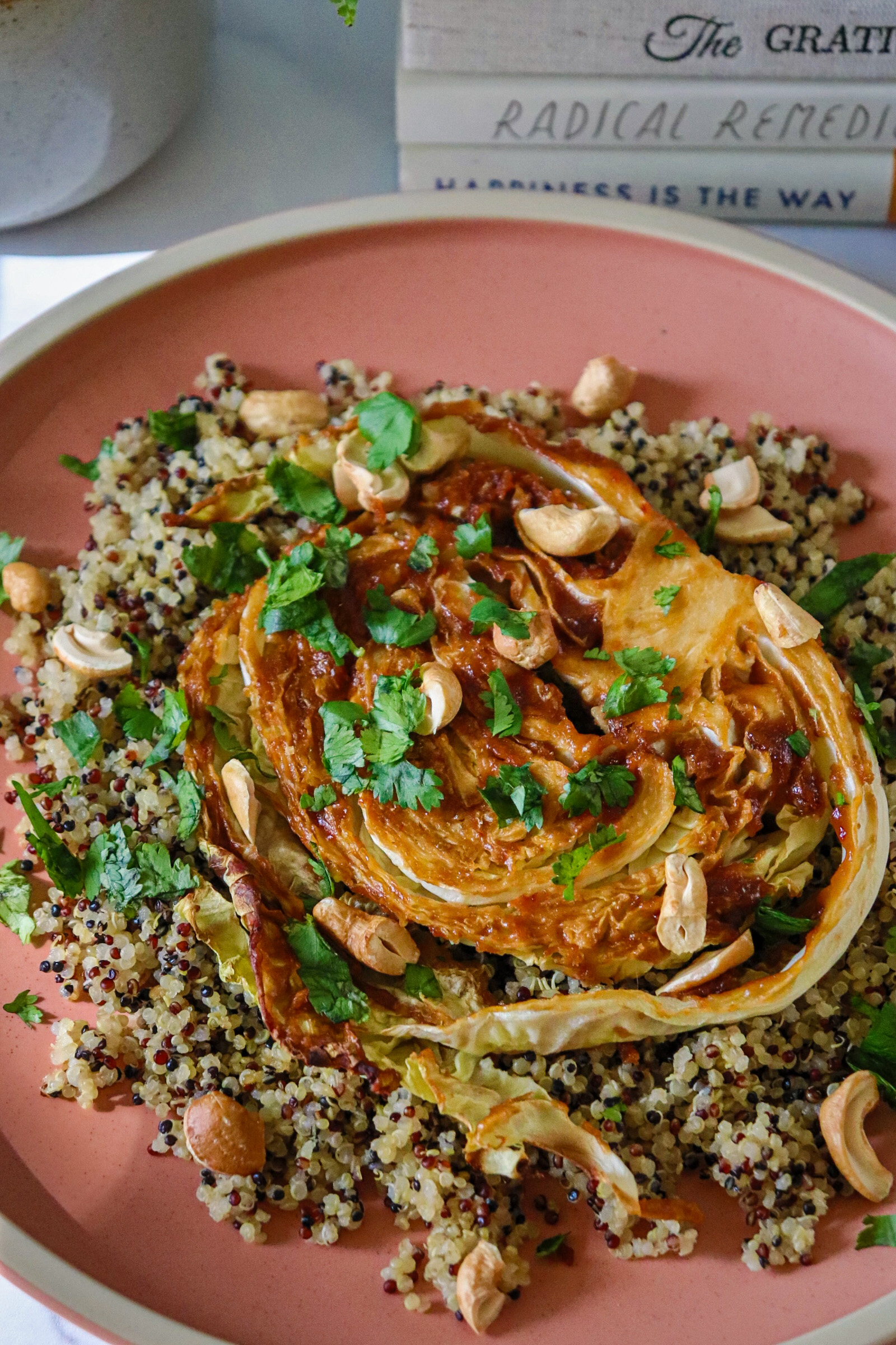 roasted cabbage steaks with savory peanut sauce vegan and gluten free