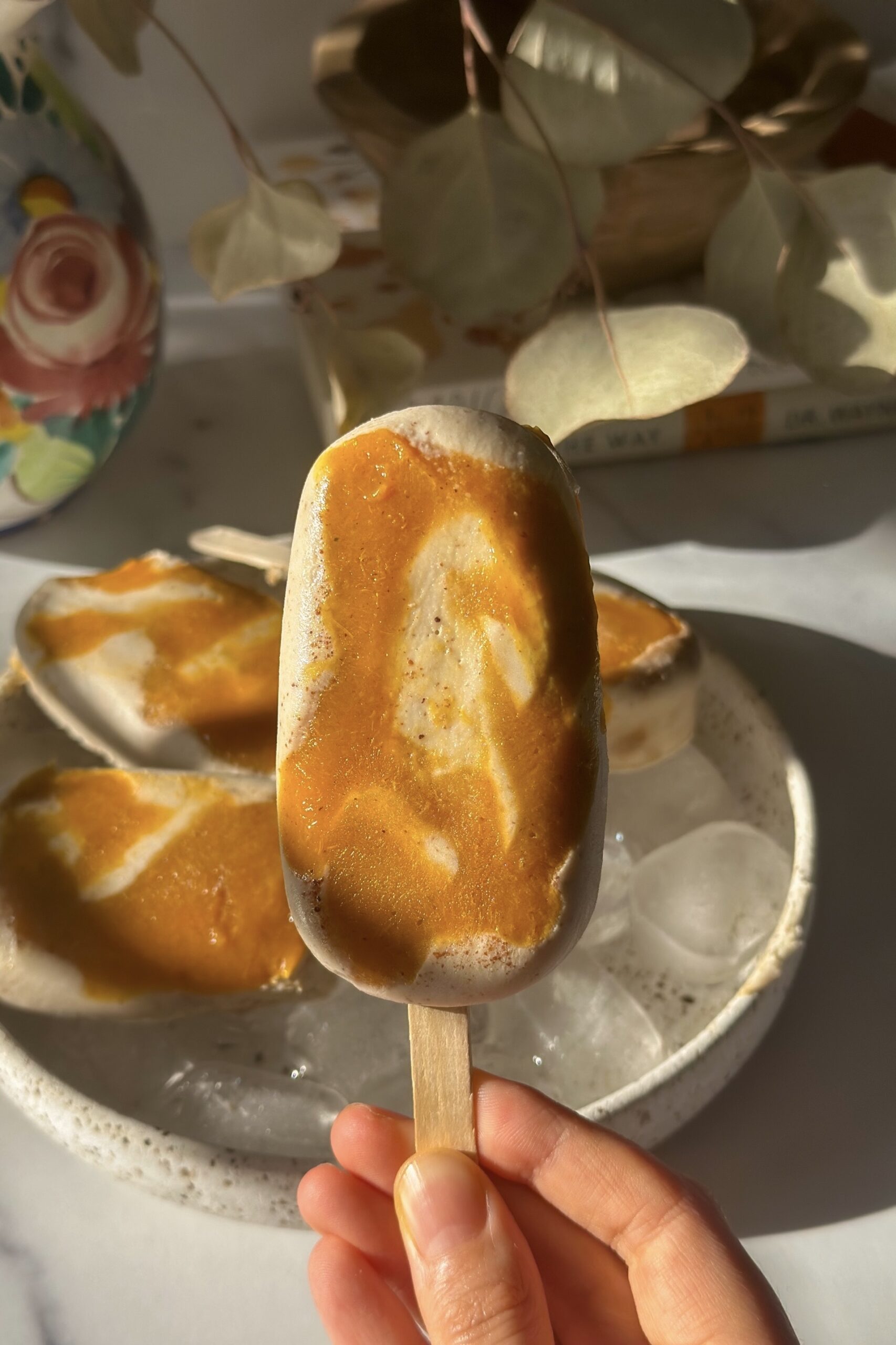 healthy vegan peach cobbler ice cream popsicles gluten free whole food ingredients 