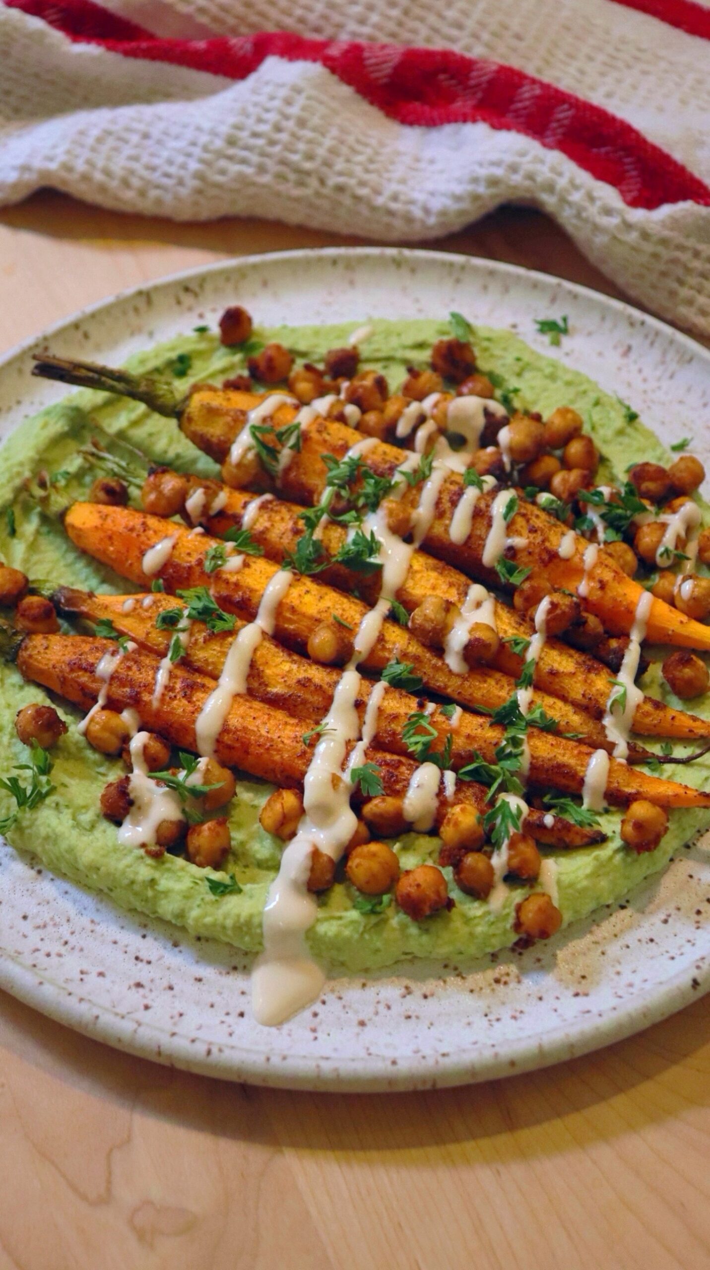 Sumac Roasted Carrots with White Bean Carrot Top Dip 